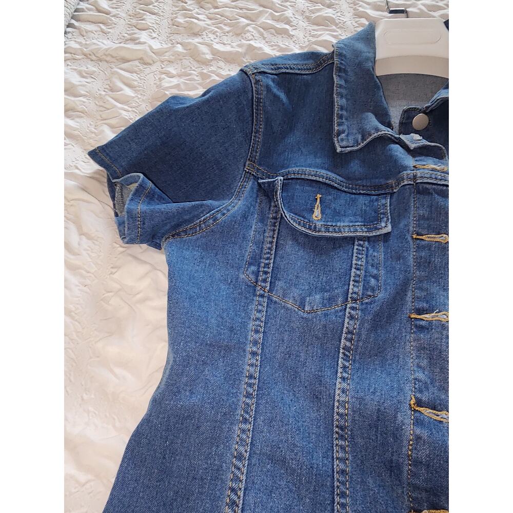 Short Sleeve Wash Stretch Denim Mini Dress SZ L - Picture 9 of 9